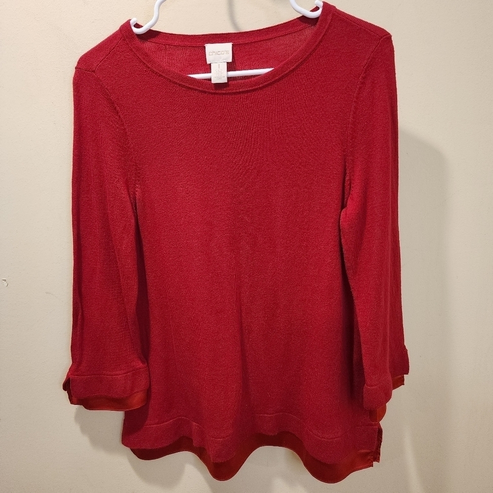 CHICO'S Red Long Sleeves Crew Neck Pullover sweater size 1 (8-10)